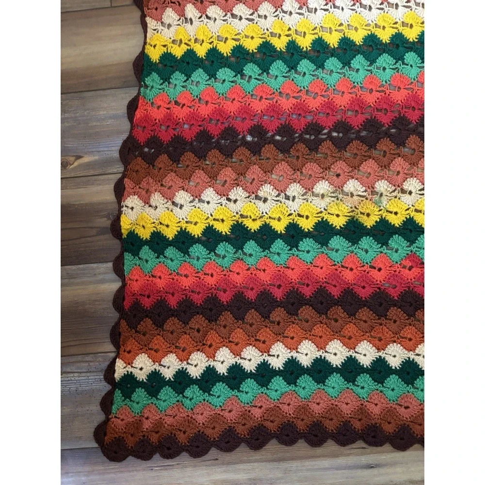 Crochet Zig Zag Afghan Blanket Throw Retro Colors Chevron Pattern 45x70 vtg